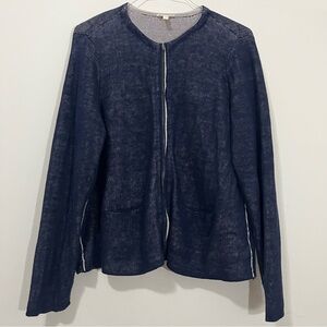 Eileen Fisher 2X Organic Linen Midnight Jewel NK Shirt Jacket Zip Blue Pockets